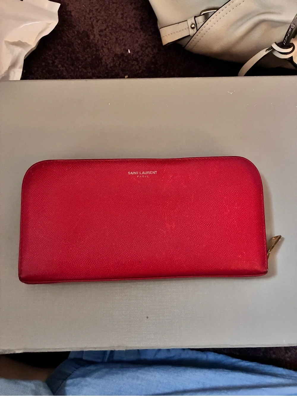 Saint Laurent Red Leather Zip Around Lainge Wallet with Gold Hardware - Picture 2 of 8